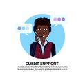 Call center headset agent african woman client support online operator, customer and technical service icon, chat