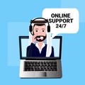 Call center headset muslim agent man bubble client support online operator, customer and technical service icon, chat Royalty Free Stock Photo