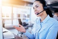 Call center, help desk and listening with woman in office for customer service, technical support or hotline Royalty Free Stock Photo