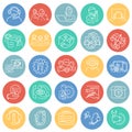 Call center help desk thin line set on color circles background