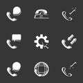 Call center, help icons on black background