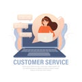 Call center, hotline flat vector illustrations. Smiling office workers with headsets cartoon characters. Character with