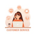 Call center, hotline flat vector illustrations. Smiling office workers with headsets cartoon characters. Character with