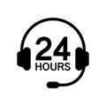 Call center 24 hours icon with headset, Operator customer support symbol, Help center, Technical social support Royalty Free Stock Photo