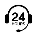 Call center 24 hours icon with headset, Operator customer support symbol, Help center, Technical social support Royalty Free Stock Photo