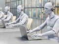 Call center with humanoid chat bots answering calls Royalty Free Stock Photo