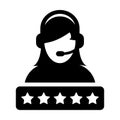 Call center icon vector female support customer service person profile avatar with a headphone and a star rating for online