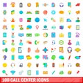 100 call center icons set, cartoon style Royalty Free Stock Photo