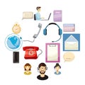 Call center icons set, cartoon style Royalty Free Stock Photo