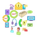 Call center icons set, cartoon style Royalty Free Stock Photo