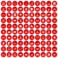 100 call center icons set red Royalty Free Stock Photo