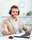 Call center male operator talking with client Royalty Free Stock Photo