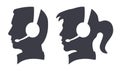 Call Center Man Woman Headset Silhouette Icon