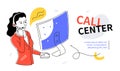 Call center - modern colorful flat design style web banner Royalty Free Stock Photo