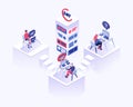 Call center office vector isometric illustration. Male and female consultant, client managers advising clients 3d