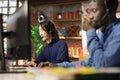 Call center operator assisting users with installing software Royalty Free Stock Photo