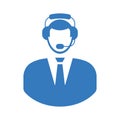 Call center, operator, customer support icon. Blue color vector Royalty Free Stock Photo