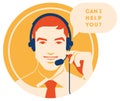 Call center operator with headset icon. Client services and communication, customer support, phone assistance.