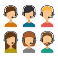 Call Center Operator with Headset Icon Set. Vector