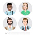 Call Center Operator Icons. Vector Cartoon Illustration