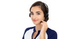 Call center operator isolated over white background. Young Hispanic or latin american women in headset Royalty Free Stock Photo