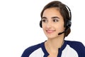 Call center operator isolated over white background. Young Hispanic or latin american women in headset Royalty Free Stock Photo