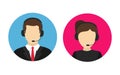 Call center operator male and female call center icon. Vector Royalty Free Stock Photo