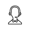 Call center operator thin line icon. Contact icon, man with headphones and microphone. Outline, editable. Royalty Free Stock Photo