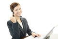 The call center operator who poses happily Royalty Free Stock Photo