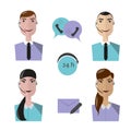 Call center operators, female and male avatar icons. Royalty Free Stock Photo