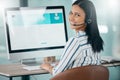 Call center, portrait and woman on computer for crm, telemarketing and customer service in office. Face, worker and Royalty Free Stock Photo