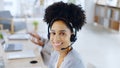 Call center, smile and portrait of woman in office for customer service, support or help desk. Contact us, crm and face Royalty Free Stock Photo