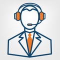 Call center support vector sign, man in handsfree headphones icon