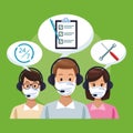 Call center support workers wearing medical mask