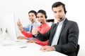 Call center or telemarketer team giving thumbs up Royalty Free Stock Photo