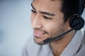 Call center, telemarketing and business man smile for customer service, support and listening in office mockup. Crm Royalty Free Stock Photo