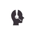 Call Center Vector Icon, Operator Sign, Support Service Administrator Silhouette Icon Side View