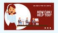 Call center vector web page people man woman character working in call-office to support customers illustration backdrop