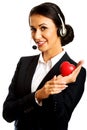 Call center woman holding heart model Royalty Free Stock Photo