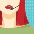 Call center woman operator pop art vector illustration