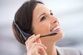 Call center, woman and smile with vision in office for customer service, communication and tech support. Agent, happy Royalty Free Stock Photo