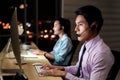 Call Center working hard at night Royalty Free Stock Photo