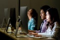 Call Center working at night Royalty Free Stock Photo