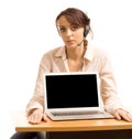 Call centre operator with blank screen Royalty Free Stock Photo