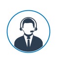 Call centre operator icon with headphone symbol. Flat style vector EPS