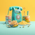Call classic office entertainment old dial yellow retro phone vintage blue telephone device Royalty Free Stock Photo