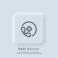 Call Doctor icon. Emergency Call icons. Telemedicine or telehealth virtual visit. Video visit between doctor and patient. Medical