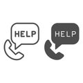 Call for help line and solid icon. Emergency calling with phone outline style pictogram on white background. Telephone