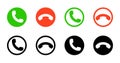 Call icon in phone. Button for answer or decline. Green, red and black icons for end or accept of mobile call. Symbol of incoming Royalty Free Stock Photo