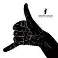 Call me hand sign, detailed black and white vector illustration. Royalty Free Stock Photo